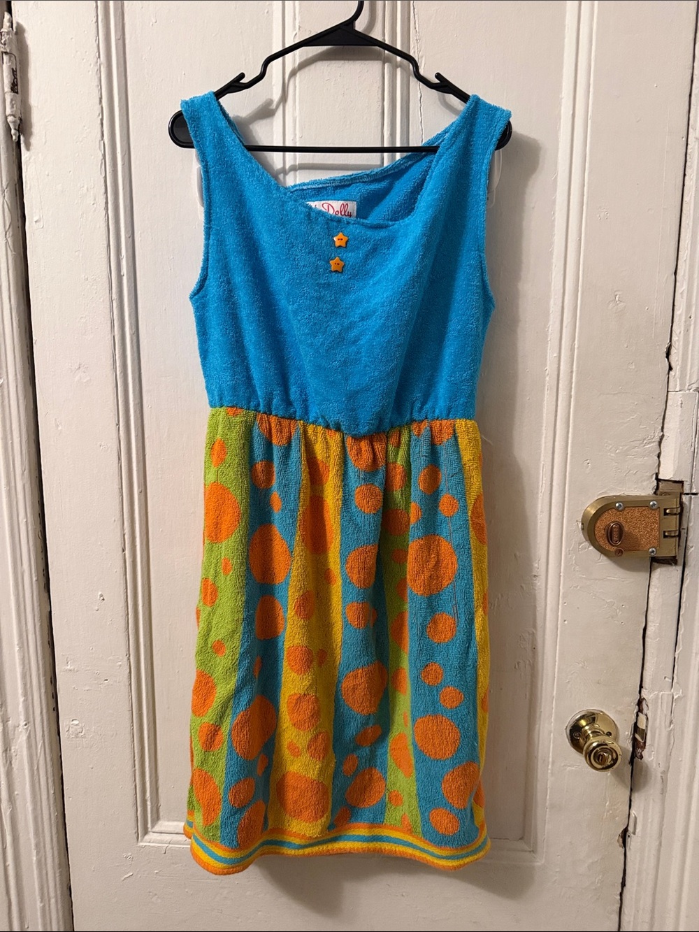 Red Dolly Womens Blue & Orange Polka Dot Terry cloth Dress